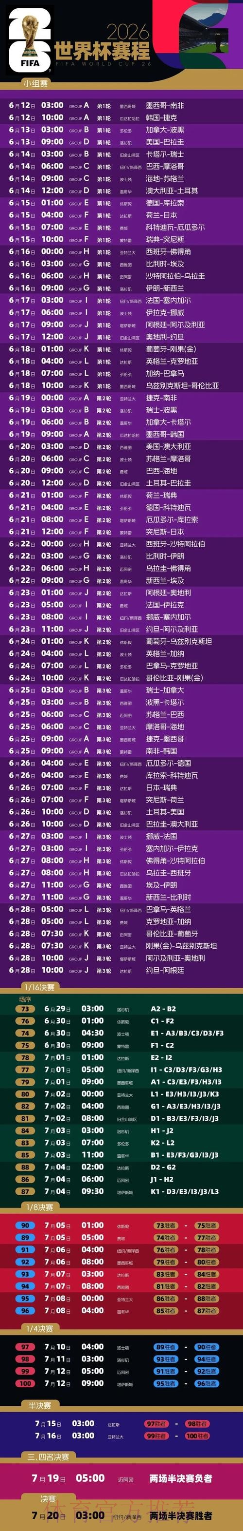 2026世界杯赛程官方发布比赛时间表免费观看 2026世界杯赛程官方发布比赛时间表免费观看